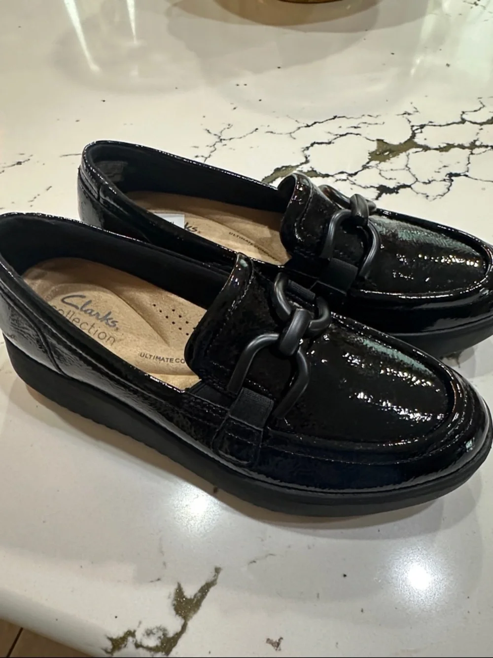 Clarks Black Patent Leather Bit-Detail Loafers